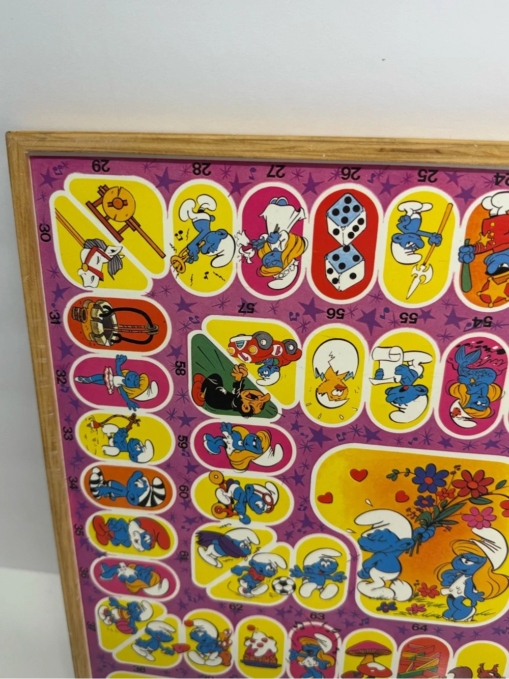 Vintage Smurfs Double‑Sided Board Game 1980s Peyo Artwork Framed Wooden Toy